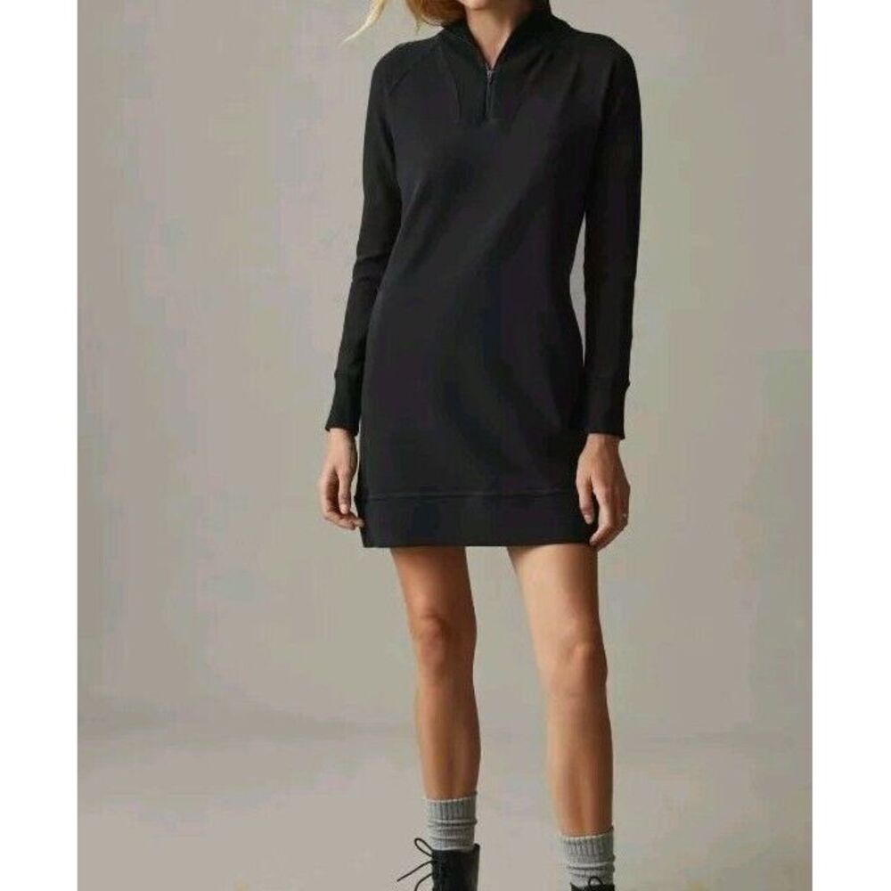 American Giant‎ MOTO Sweatshirt Dress Women's Size Medium Black Quarter Zip